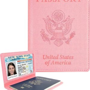 Sizobi Leather Passport Holder Covers, Passport Holder for Travel Women, RFID Blocking Wallet Case, International Travel Must Haves Travel Accessories for Women Men,Cruise Ship Essentials Gifts, Pink