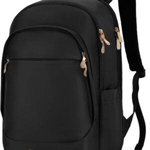 LIGHT FLIGHT Travel Backpack for Women, 15.6 Inch Laptop Backpack with USB Charging Hole, Water Resistant College Bookbag, Large Capacity Black Computer Backpacks for Work, Black