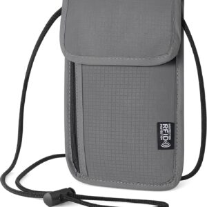 5.5" L x 7.9" W Travel Neck Wallet, RFID Blocking Passport Holder, Security Lightweight Passport Travel Wallet, Neck Pouch Gifts for Women Men(Grey)