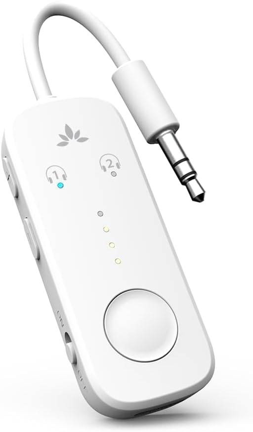 Avantree Relay - Premium Airplane Bluetooth Adapter with Advanced Qualcomm Chipset & aptX Adaptive, Dual Headphones Support, 25hrs Play Time, HD Audio Transmitter for AirPods, Bose & Travel Flight