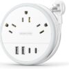 NTONPOWER Travel Power Strip, Travel Essentials, Cruise Essentials 3 Outlets 4 USB Ports(2 USB C), 4FT Wrapped Around Extension Cord for Travel Cruise Ship Beach Vacation Essentials White