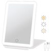 FUNTOUCH Rechargeable Travel Makeup Mirror with 72 Led Lights, Portable Lighted Beauty Mirror, 3 Color Lighting, Dimmable Touch Screen, Tabletop LED Folding Cosmetic Vanity Mirror