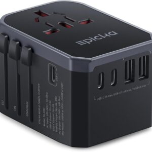 EPICKA Universal Travel Adapter, International Power Adapter with 2 USB-A & 3 USB-C Ports Wall Charger - Worldwide Travel Essentials, European Travel Plug Adapter for UK/US/AU (TA-105C, Black)