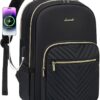 LOVEVOOK Laptop Backpack for Women 17.3 inch,Cute Womens Travel Backpack Purse,Professional Computer Bag,Waterproof Work Business College Teacher Bags Carry on Backpack with USB Port,Black