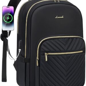 LOVEVOOK Laptop Backpack for Women 17.3 inch,Cute Womens Travel Backpack Purse,Professional Computer Bag,Waterproof Work Business College Teacher Bags Carry on Backpack with USB Port,Black