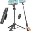 Selfie Stick Travel Tripod for Cell Phone with Remote Control and Phone Holder, Extendable Selfie Stick for iPhone, iPhone Tripod for Video Recording, 50 Inch, Black