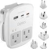 Ceptics 35W Universal Travel Adapter Kit – 2 USA sockets, USB-A, USBC, 1x PD 35W USB-C and USBC Cable, Surge Protected, Plugs for EU, UK, China, AU, Japan - for Laptop, Phone, Camera-ETL Tested