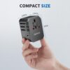 EPICKA Universal Travel Adapter, International Power Adapter with 2 USB-A & 3 USB-C Ports Wall Charger - Worldwide Travel Essentials, European Travel Plug Adapter for UK/US/AU (TA-105C, Black) - Image 7