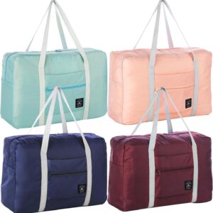 4PCS Foldable Travel Duffel Bag Tote Carry on Luggage Bag Spirit Airlines Personal item Sports Gym Bag Water Resistant Weekender Overnight Bags for Women and Men (Mix Colors)