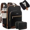 LOVEVOOK 40L Large Travel Backpack for Women Men, 17 Inch Carry on Backpack for Traveling on Airplane, Personal Item Bag Airline Approved, Business Causal Weekender Backpack, Black-Brown