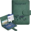 Passport Holder, Passport Cover with Credit Card Slot and Boarding Pass Slot Combo, Passport Wallet Case Book Travel Must Have, RFID Blocking Leather Travel Accessories, Green - Image 2
