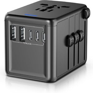 Universal Travel Adapter, 6.0A 30W 5 USB C/A Ports + AC Outlets International Power Adapter for All USB Devices, Type I C G A Plugs 110V 220V A/C, European Travel Plug Adapter for 200+ Countries