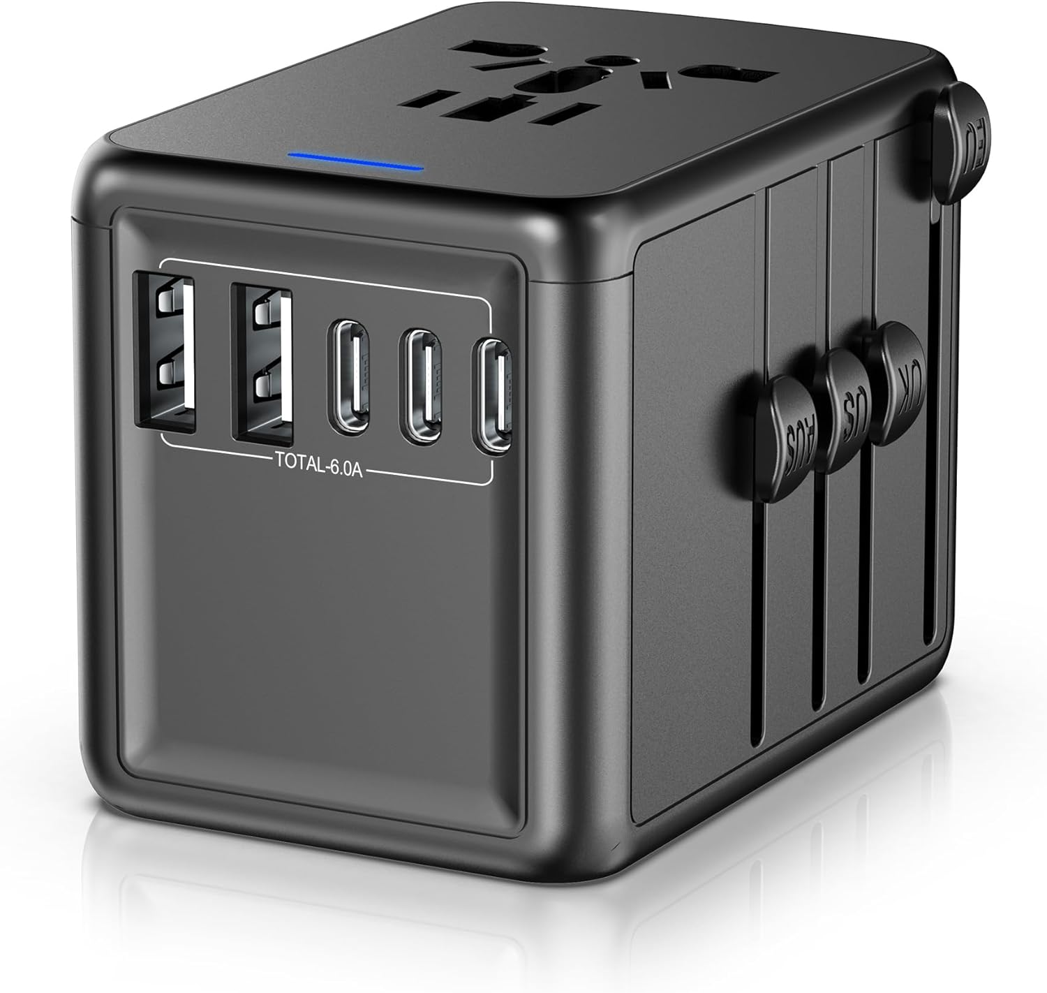Universal Travel Adapter, 6.0A 30W 5 USB C/A Ports + AC Outlets International Power Adapter for All USB Devices, Type I C G A Plugs 110V 220V A/C, European Travel Plug Adapter for 200+ Countries