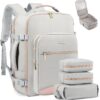 LOVEVOOK Travel Backpack for Women & Men 40L,Airline Approved Carry On Backpack Travel Essentials,TSA Carry on Luggage,Waterproof Personal Item Travel Bag,Suitcase with 3 Packing Cubes,Light gray-Pink - Image 11