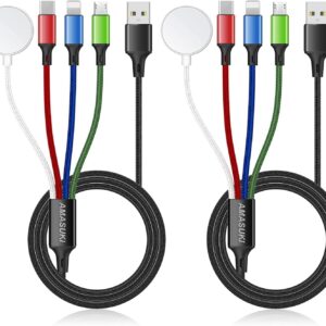 2Pack Multi Charging Cable for Apple Watch Charger 4 in 1 Travel Essentials RV Camping Essentials USB C/L/Micro Compatible with iWatch Series 11-1/iPhone 17/16/15/Android Airplane Gadgets-4FT