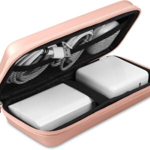 iMangoo Shockproof Travel Essentials Organizer Charger Case, Space-Optimized Zipper Electronics Accessories Pouch Tech Cord Cable Adapter Power Bank Storage for Women Men, 8.5x4.5x2 in (Rose Gold)
