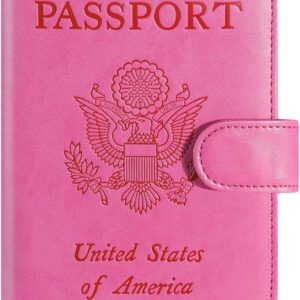 Passport Holder Cover Wallet RFID Blocking Leather Card Case Travel Accessories for Women Men (Pink)