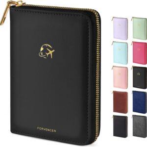 Forvencer Passport Holder Cover with Safe Zipper Closure, Premium Passport Wallet for Travel, Cute RFID Blocking Card Case, Waterproof Travel Accessories for Women, Black