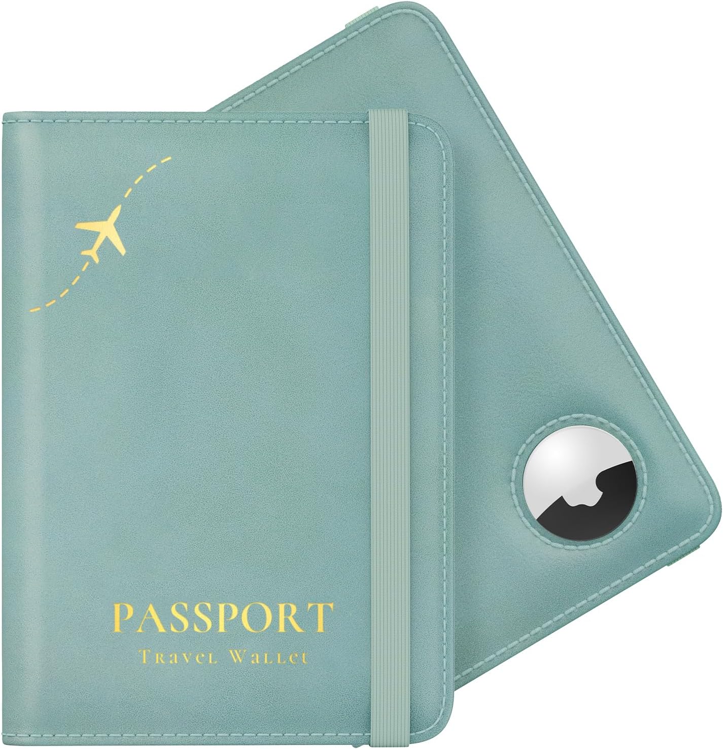 Stouchi AirTag Passport Holder, Cute Passport Holder with Airtag Slot, RFID Passport Wallet Cover for Women, Family Leather Passport Protector Case, Anti-Lost Travel Essentials, Sky Blue