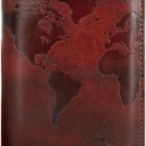 kandouren RFID Blocking Passport Holder Cover Case,Travel Luggage Passport Wallet Made with Brown Map Crazy Horse PU Leather for Men & Women