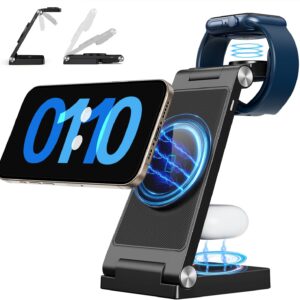 2025 Traveling Wireless Mag-Safe Fast Charging Station,Magnetic 3 in 1 Charger with Light for iPhone 17 16 15 14 13 12 Pro Max Plus,Apple Watch Series & Air pods 4 3 2 Pro-Gifts for Wife & Husband