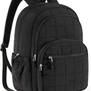 BAGSMART College Laptop Backpack, Travel Backpack for Women, Quilted Casual Daypack, Water-Resistant Bookbag for 15.6 Inch Laptop, Black