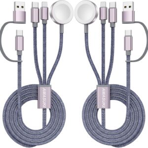 2Pack Upgraded 3 in 2 USB C Cable for Apple Watch Charger iPhone Charger USB C Multi Fast Charging Cable Compatible with iWatch Ultra/SE/10/9/8/7/6/5/4/3/2/1 & iPhone 16/15/14/13/12/11/Galaxy S23-4FT