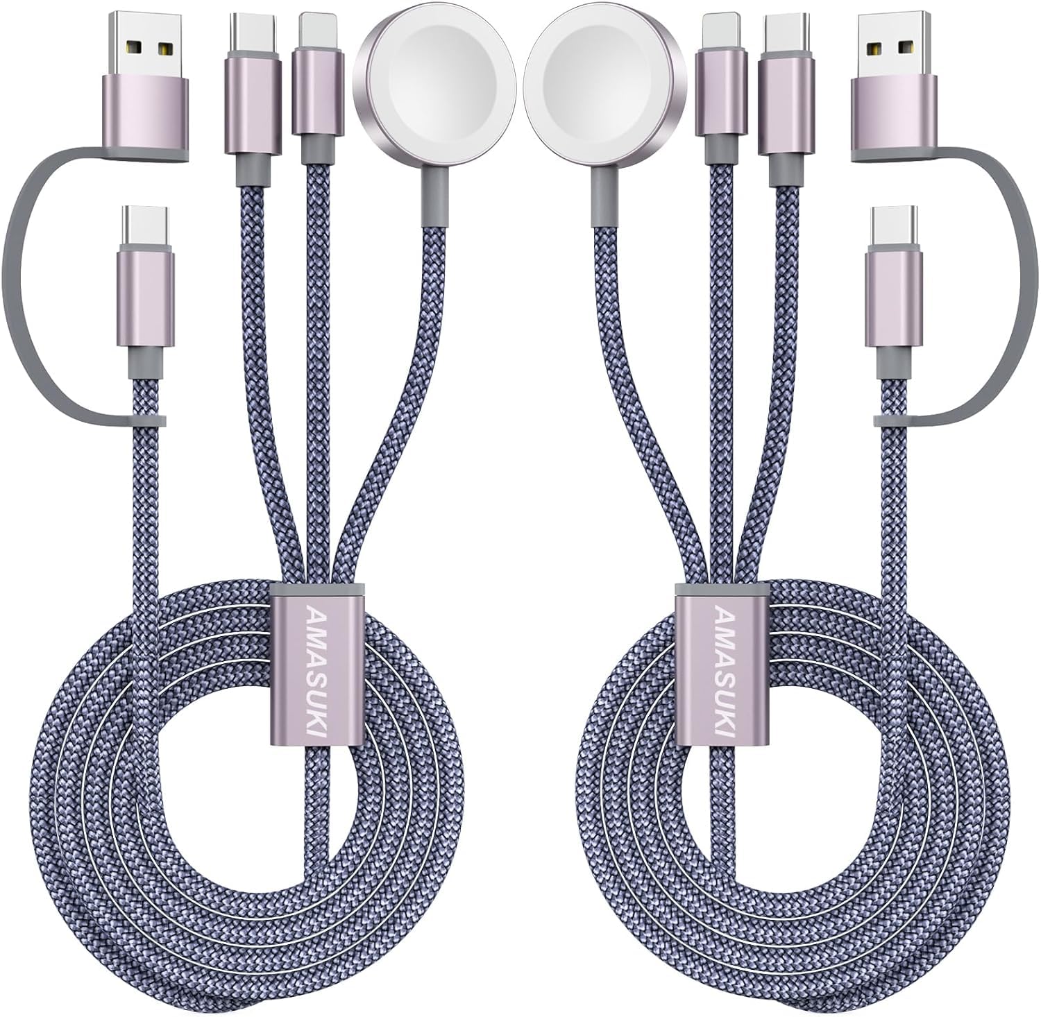 2Pack Upgraded 3 in 2 USB C Cable for Apple Watch Charger iPhone Charger USB C Multi Fast Charging Cable Compatible with iWatch Ultra/SE/10/9/8/7/6/5/4/3/2/1 & iPhone 16/15/14/13/12/11/Galaxy S23-4FT