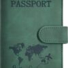 Passport Holder, Passport Cover with Credit Card Slot and Boarding Pass Slot Combo, Passport Wallet Case Book Travel Must Have, RFID Blocking Leather Travel Accessories, Green