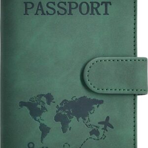 Passport Holder, Passport Cover with Credit Card Slot and Boarding Pass Slot Combo, Passport Wallet Case Book Travel Must Have, RFID Blocking Leather Travel Accessories, Green
