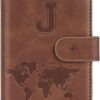 Passport Holder Wallet Cover Personalized Letter A-Z Travel Wallet RFID Blocking Passport Cover Wallet Case for Travel Passport Book Holders for Women and Men, Brown-J