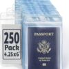 EcoEarth Passport & Identification Card Holders with Soft Edge (Clear, 4x6 Inch, 250 Pack), Extra Large Vertical ID Holder, Zipperless Plastic Name Badge Holders