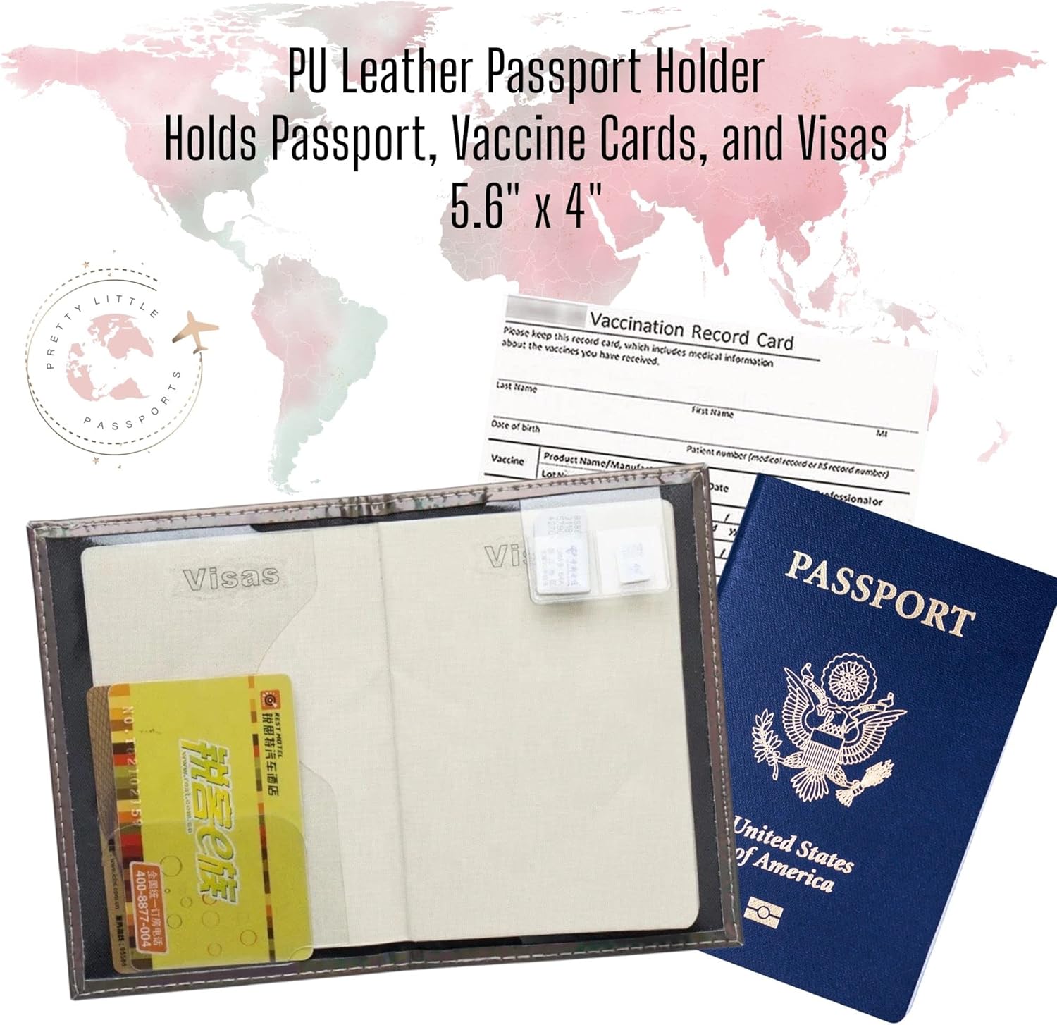 Chrome Passport Cover Vaccine Card Holder Combo, Passport Holder with Vaccine Card Slot (Pink)