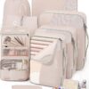 10 Set/8 Set Packing Cubes for Travel, Gifts for Women Mom,Anti-Tearing Suitcase Organizer for Luggage with Shoe & Hanging Toiletry Bag,OlarHike Vacation Essentials & Accessories for Cruise Ship,Cream