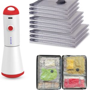 Travel Vacuum Storage Bags with Rechargeable USB Pump, 9 Pack Carry-On Size Compression Packing Bags for Luggage and Suitcase, Space Saver for Clothes and Clothing Travel