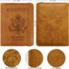 WALNEW Passport Holder Wallet, RFID Blocking Passport Cover Case PU leather Card Holder with Pen and Clear Card Slot for Women Men, Brown - Image 4