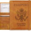 WALNEW Passport Holder Wallet, RFID Blocking Passport Cover Case PU leather Card Holder with Pen and Clear Card Slot for Women Men, Brown