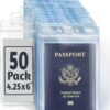 EcoEarth Passport & Identification Card Holders with Soft Edge (Clear, 4x6 Inch, 50 Pack), Extra Large Vertical ID Holder, Zipperless Plastic Name Badge Holders