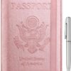 WALNEW Passport Holder for Travel, RFID Passport Cover Wallet for Women Men, PU Leather Passport Book Card Holder Case with Pen, Travelling Essentials for Flying