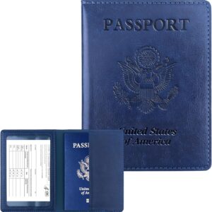 Passport Holder for Travel Men Women - Passport Cover, Passport Wallet Case Travel Essentials Travel Must Haves Accessories Blocking Leather Card Slot Protector for Stocking Stuffers Gifts, Navy Blue